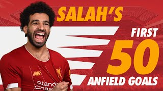 Mo Salahs first 50 Liverpool goals at Anfield  Chelsea Roma Man City and more [upl. by Daggett]